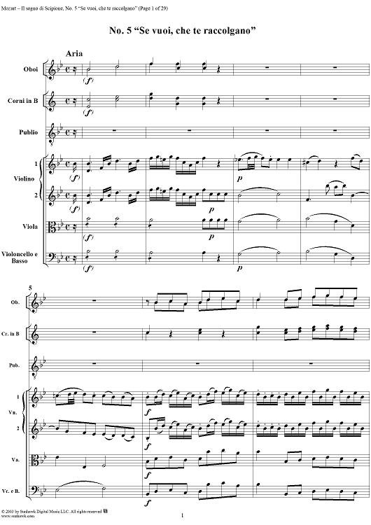 Se vuoi, che te raccolgano (Aria), No. 5 from "Il Sogno di Scipione" - Full Score