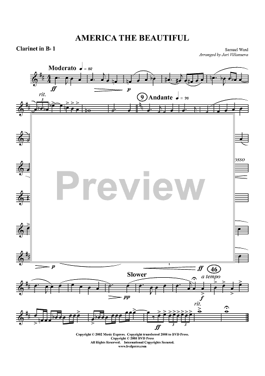 America the Beautiful - Clarinet 1 in B-flat