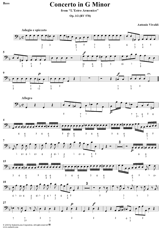 Concerto in G Minor    - from "L'Estro Armonico" - Op. 3/2  (RV578) - Bass