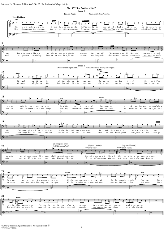 "Tu fosti tradito", No. 17 from "La Clemenza di Tito", Act 2 (K621) - Full Score