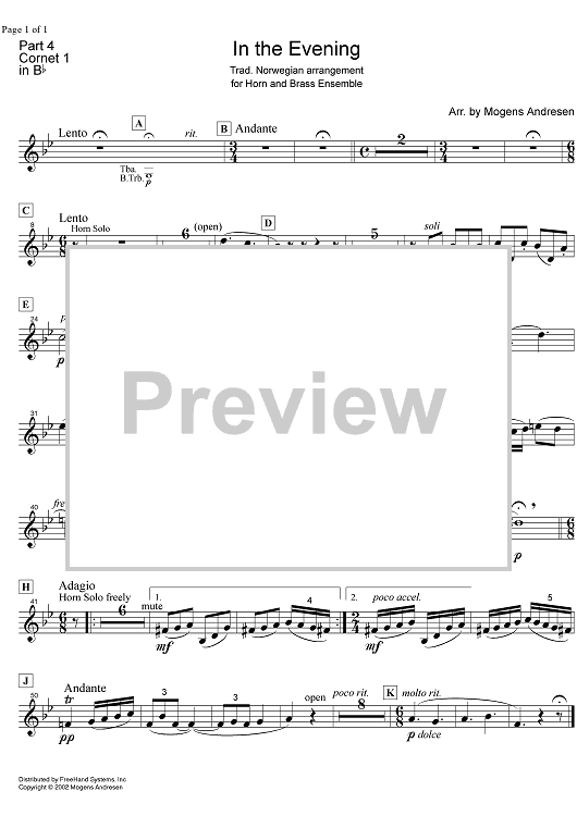 In the Evening - B-flat Cornet 1