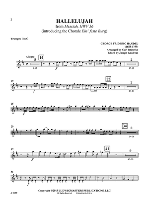 Hallelujah - from "Messiah", HWV 56 (introducing the Chorale "Ein' feste Burg") - Trumpet 1 in C
