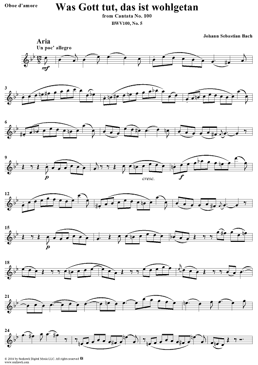 "Was Gott tut, das ist wohlgetan", Aria, No. 5 from Cantata No. 100: "Was Gott tut, das ist wohlgetan" - Oboe d'amore