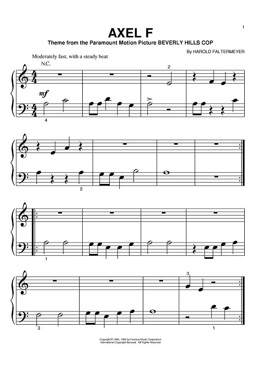 Axel F" Sheet Music by Harold Faltermeyer for Big Note Piano - Sheet
