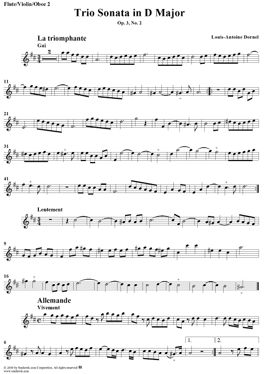 Trio Sonata in D Major Op. 3, No. 2 - Flute/Violin/Oboe 2