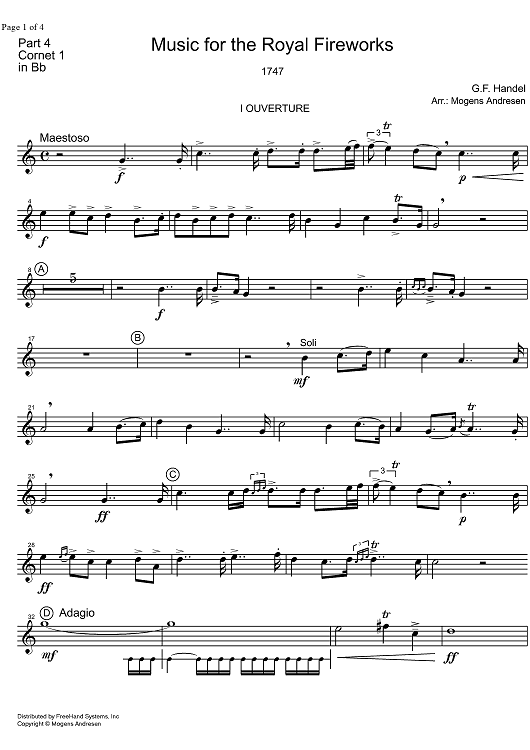 Music for the Royal Fireworks HWV 351 - B-flat Cornet 1