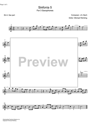 Three Part Sinfonia No. 5 BWV 791 Eb Major - E-flat Alto Saxophone