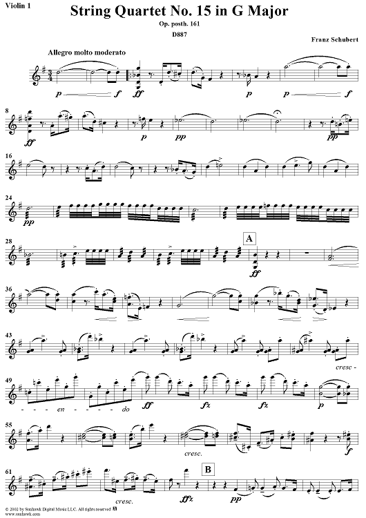 String Quartet No. 15 in G Major, Op. 161 - Violin 1