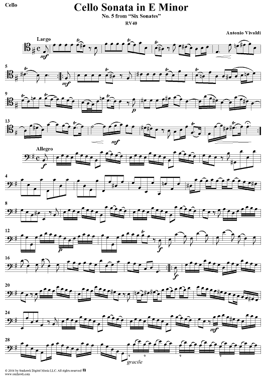 Cello Sonata No. 5 in E Minor, RV40 - Cello