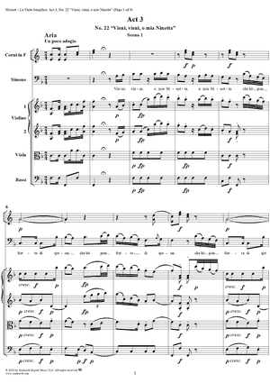 "Vieni, vieni, o mia Ninetta", No. 22 from "La Finta Semplice", Act 3, K46a (K51) - Full Score