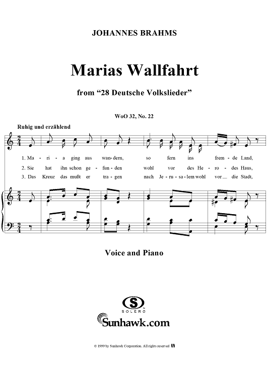 Marias Wallfahrt - No. 22 from "28 Deutsche Volkslieder" WoO 32