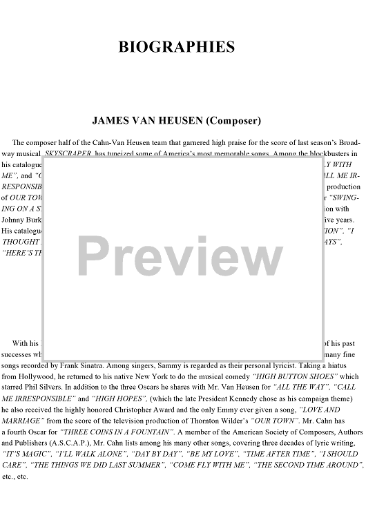 Bios - Sammy Cahn and James Van Heusen