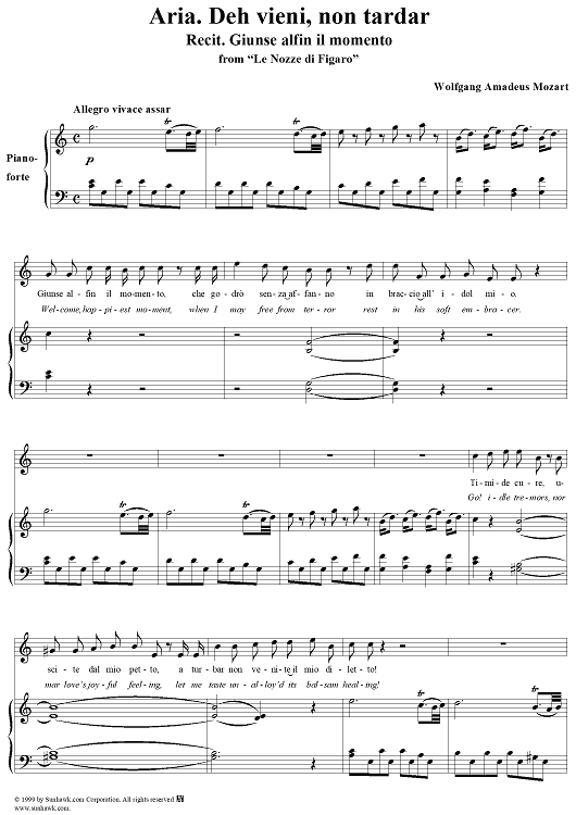 Deh vieni, non tardar - From "Le Nozze di Figaro"