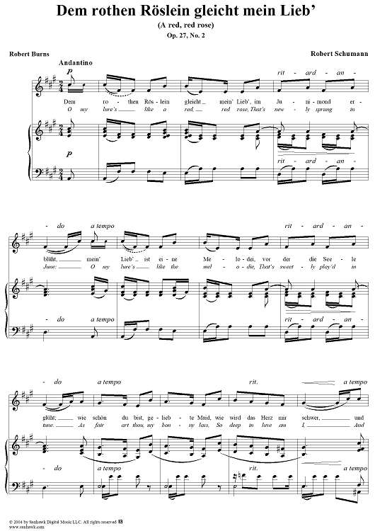 "Dem rothen Röslein gleicht mein Lieb'", Op. 27, No. 2