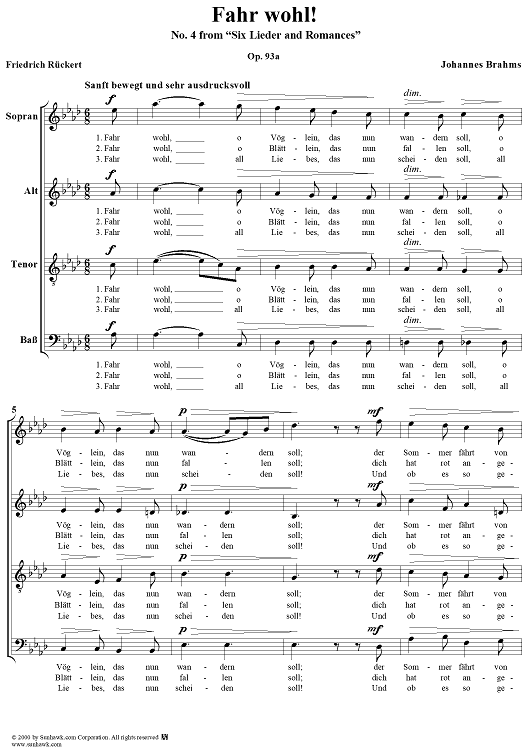 Six Lieder and Romances, op. 93a, no. 4: Fahr wohl!
