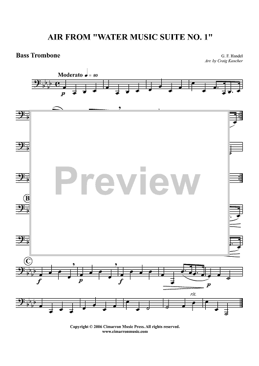 Air from "Water Music Suite No. 1" - Bass Trombone