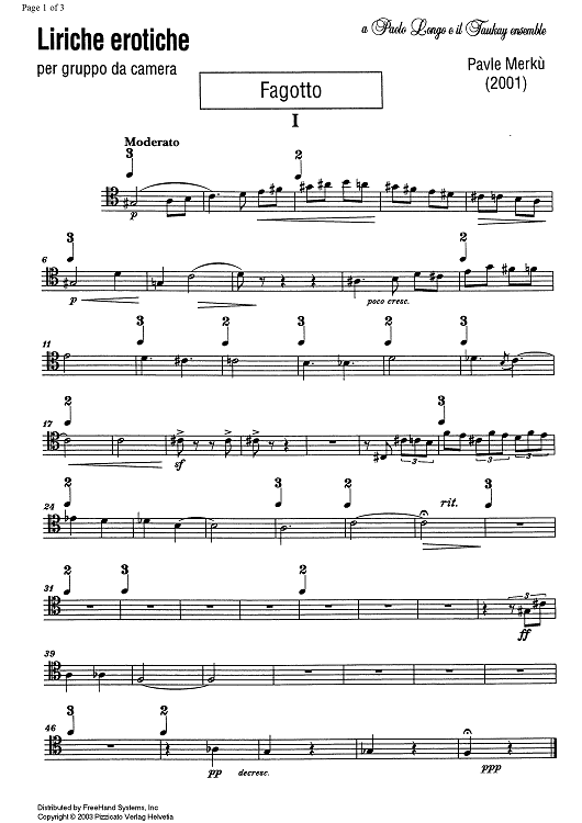 Liriche erotiche (Erotic poems) - Bassoon