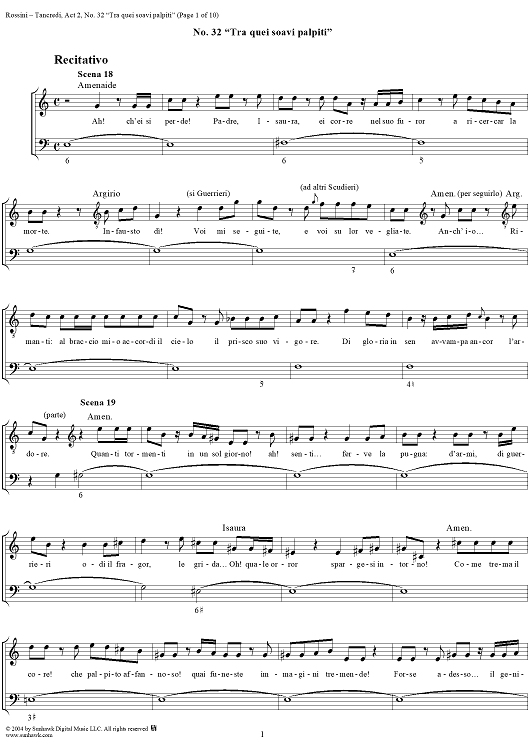 Tra quei soavi palpiti: No. 32 from "Tancredi", Act 2, Scene 18 - Score