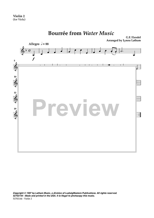Bourée from Water Music - Violin 2 (for Viola)
