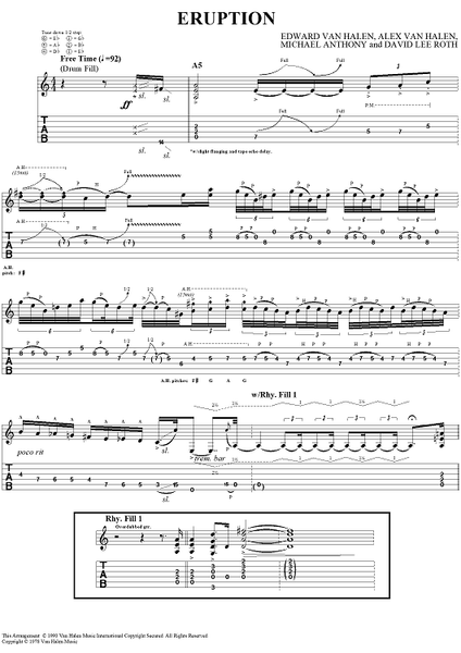 楽譜 スコア David Lee Roth ヴァンヘイレン Van Halen Eruption