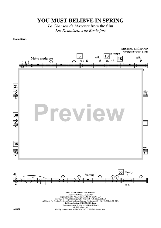 You Must Believe in Spring - Horn 3 in F