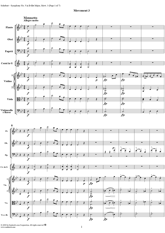 Symphony No. 5 in B-flat Major (D485) Movement 3 - Full Score