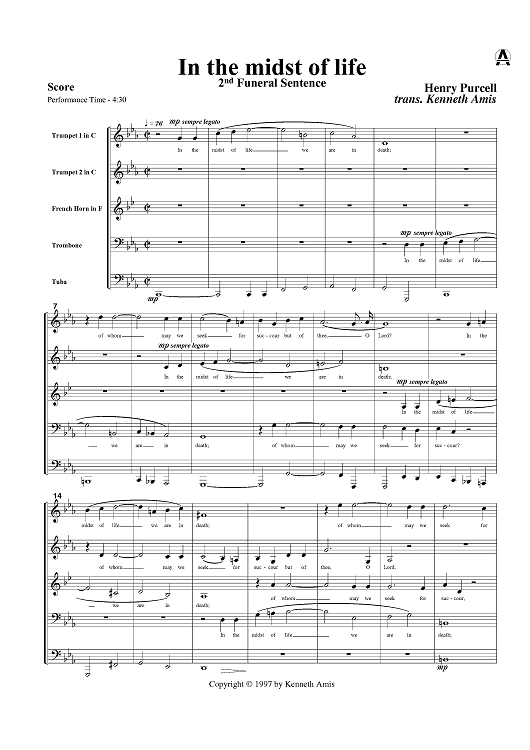 In the midst of life (2nd Funeral Sentence) - Score
