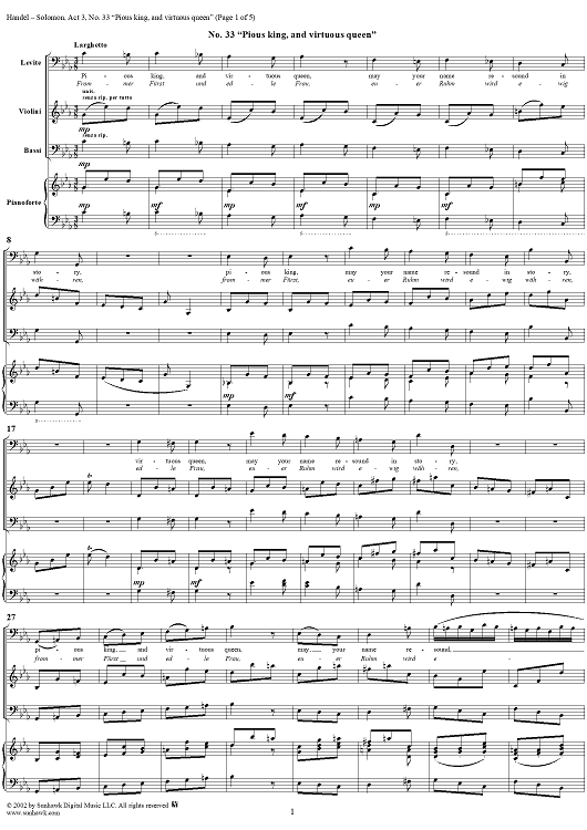 Pious king, and virtuous queen, No. 33 from Oratorio "Solomon", Act 3 (HWV67)