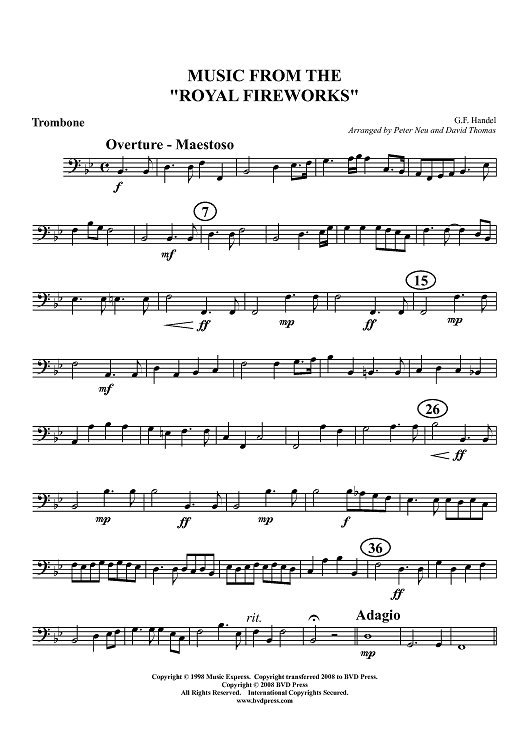 Royal Fireworks Suite - Trombone