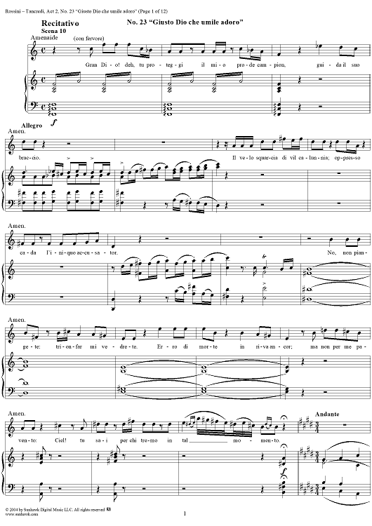 Guisto Dio che umile adoro: No. 23 from "Tancredi", Act 2, Scene 10 - Score