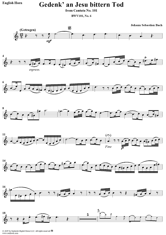 "Gedenk' an Jesu bittern Tod", Duet, No. 6 from Cantata No. 101: "Nimm von uns, Herr, du treuer Gott" - English Horn