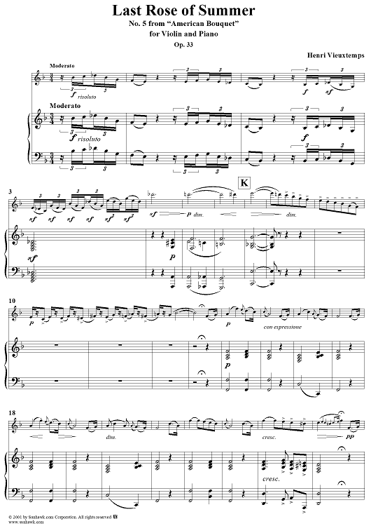 American Bouquet, No. 5: Last Rose of Summer - Piano Score