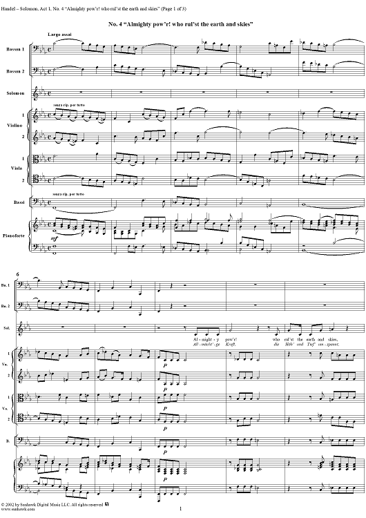 Almighty pow'r! who rul'st the earth and skies, No. 4 from Oratorio "Solomon", Act 1 (HWV67)