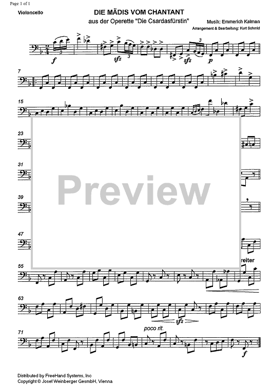 Die Mädis vom Chantant from Die Csardasfürstin - Cello