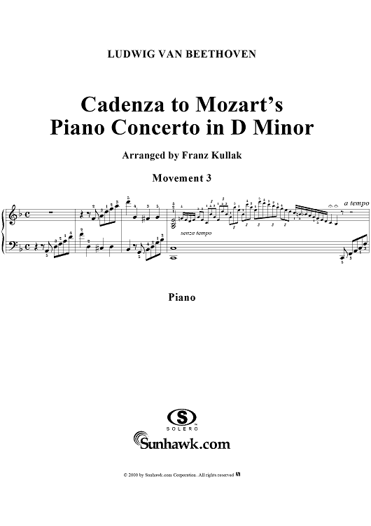 Piano Concerto no. 20 in D minor: Movement 3, Cadenza