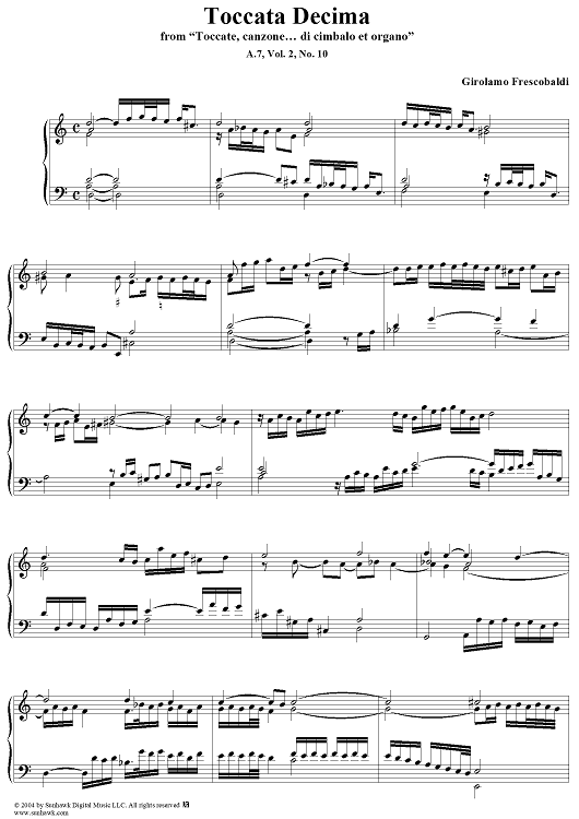 Toccata Decima, No. 10 from "Toccate, canzone ... di cimbalo et organo", Vol. II