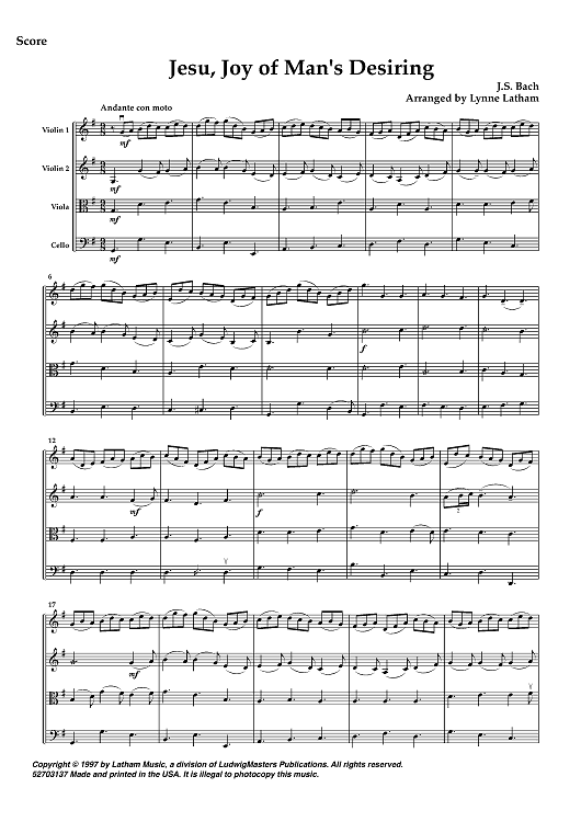 Jesu, Joy of Man's Desiring - Score