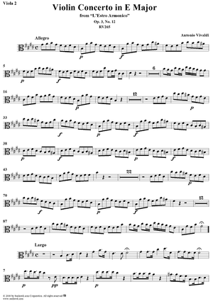 Violin Concerto in E Major    - from "L'Estro Armonico" - Op. 3/12  (RV265) - Viola 2