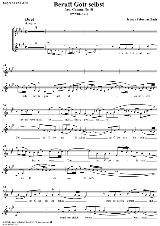 "Beruft Gott selbst", Duet, No. 5 from Cantata No. 88: "Siehe, ich will viel Fischer aussenden" - Soprano and Alto