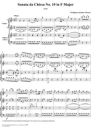 Sonata da Chiesa No. 10 in F Major, K244 - Full Score