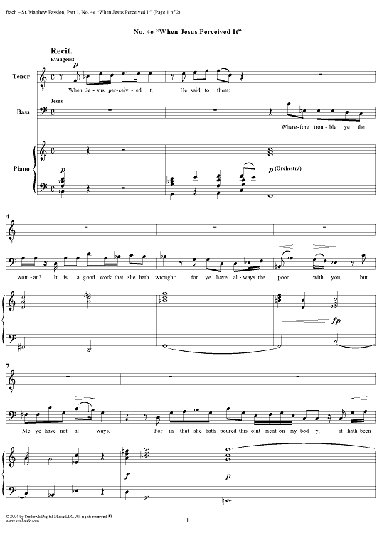St. Matthew Passion: Part I, No. 4e, "When Jesus Perceived It"