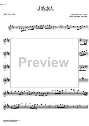 Three Part Sinfonia No. 1 BWV 787 C Major - B-flat Soprano Saxophone
