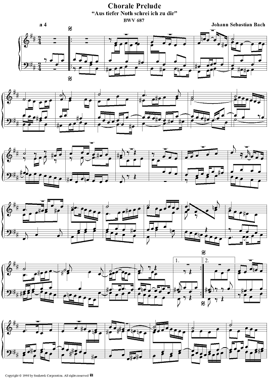 Chorale Prelude, BWV 687: Aus tiefer Not schrei ich zu dir