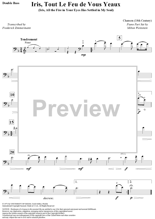 Iris, Tout Le Feu de Vous Yeaux - Double Bass