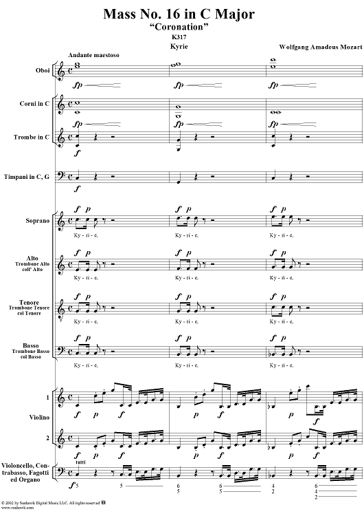 Mass No. 16 in C Major, "Coronation", K317 - Full Score
