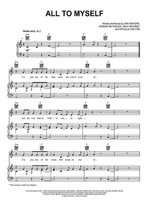 All To Myself" Sheet Music by Dan + Shay for Piano/Vocal 