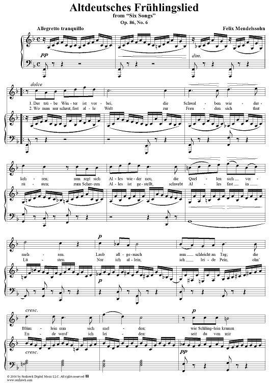 Six Songs, Op. 86, No. 6: "Old German Spring Song" (Altdeutsches Frühlingslied)