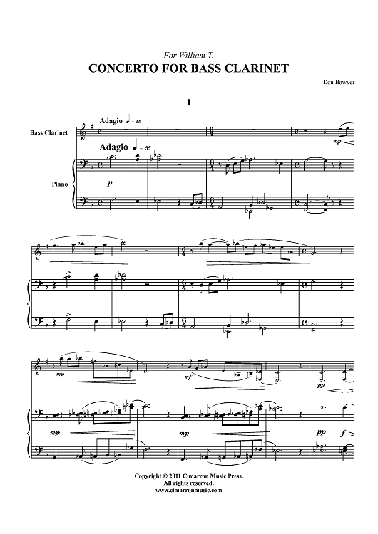 Concerto for Bass Clarinet - Piano Score