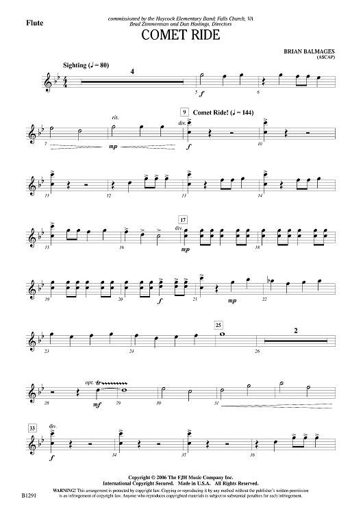 Comet Ride Flute" Sheet Music for Concert Band Sheet Music Now