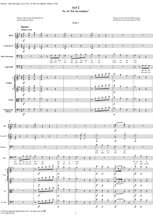 "Eh via, buffone", No. 15 from "Don Giovanni", Act 2, K527 - Full Score